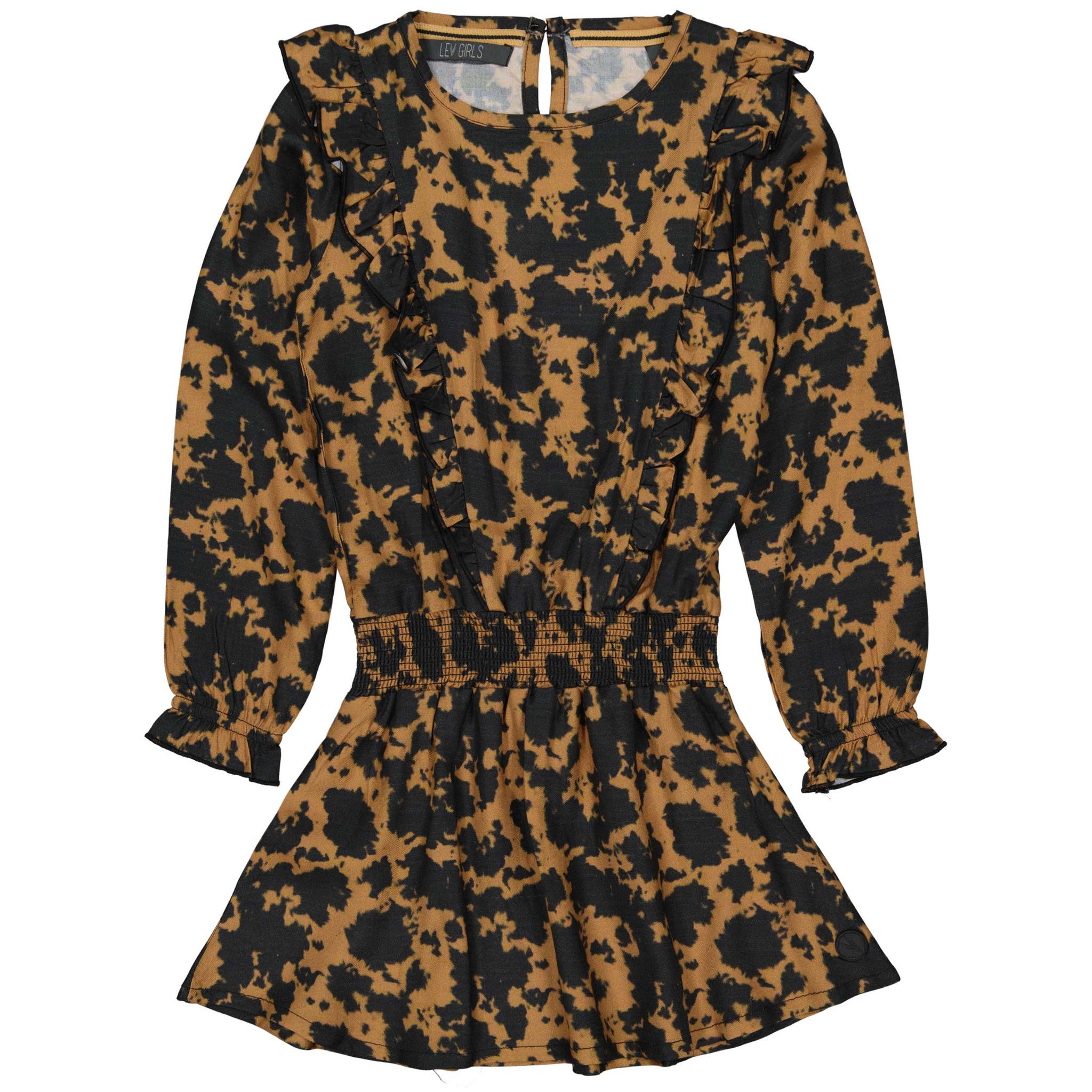 LEVV Meisjes jurk - Aafje - AOP bruin tie dye LEVV Meisjes jurk - Aafje - AOP bruin tie dye