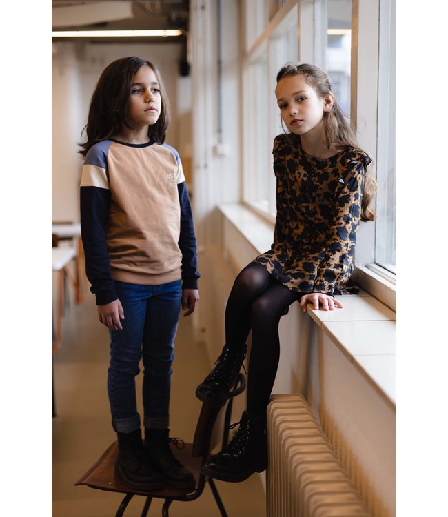 LEVV Meisjes jurk - Aafje - AOP bruin tie dye