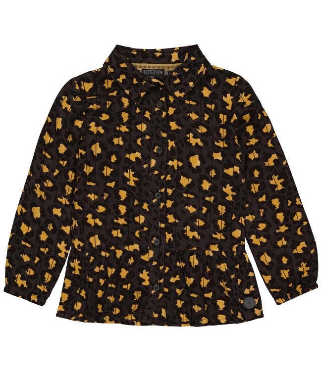 LEVV Little Meisjes blouse - Bloem - AOP grijs luipaard