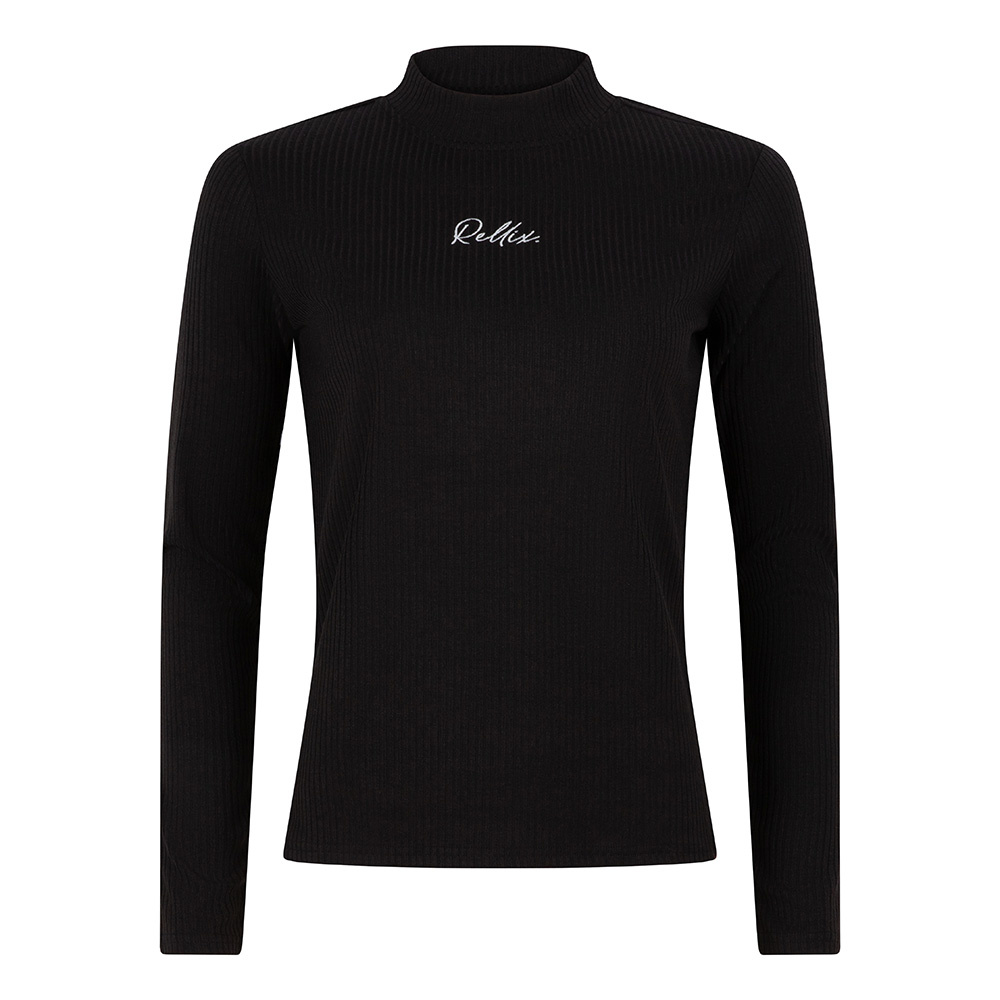 Rellix T-shirt Ls Col Rib Rellix Tops & T-shirts Meisjes - Shirt - Zwart - Maat 152