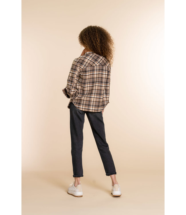 Geisha Meisjes blouse - Geruit - Cognac / Blauw