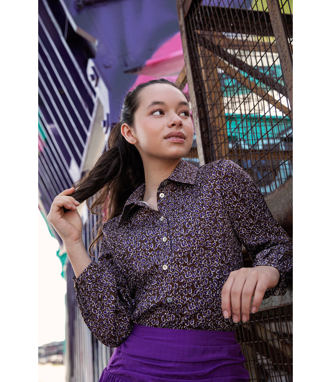 AI&KO Meisjes blouse - Larah Pes - Bitter Chocolade