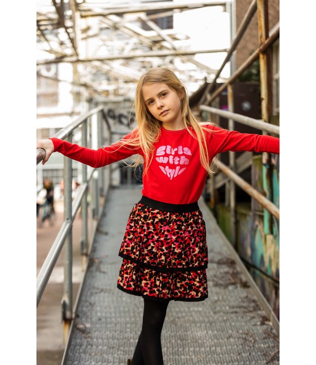 Quapi Meisjes rok - Rune - AOP luipaard roze