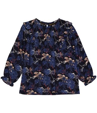 LEVV Little Meisjes blouse - Birgit - AOP donker blauw bloemen