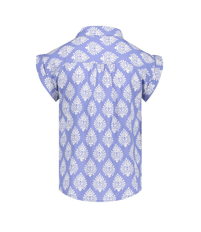 Geisha Meisjes blouse print - blauw/off wit