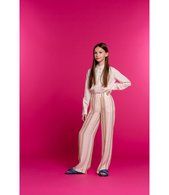 Geisha Meisjes broek gestreept - ecru/oud roze