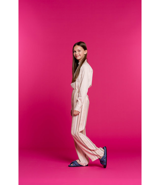 Geisha Meisjes broek gestreept - ecru/oud roze