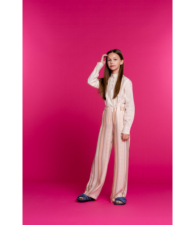 Geisha Meisjes broek gestreept - ecru/oud roze