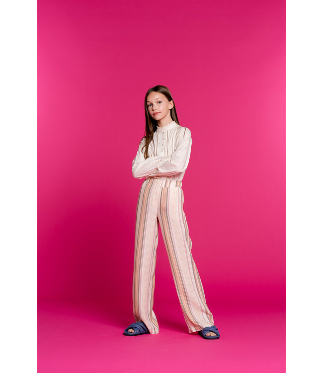 Geisha Meisjes broek gestreept - ecru/oud roze