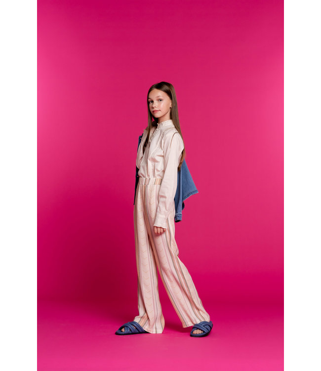 Geisha Meisjes broek gestreept - ecru/oud roze