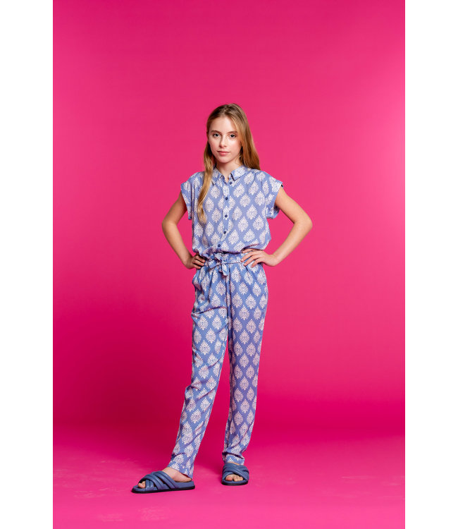 Geisha Meisjes blouse print - blauw/off wit