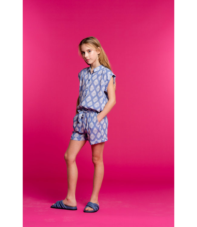 Geisha Meisjes blouse print - blauw/off wit