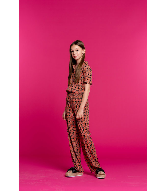 Geisha Meisjes blouse AOP - licht terra/zwart