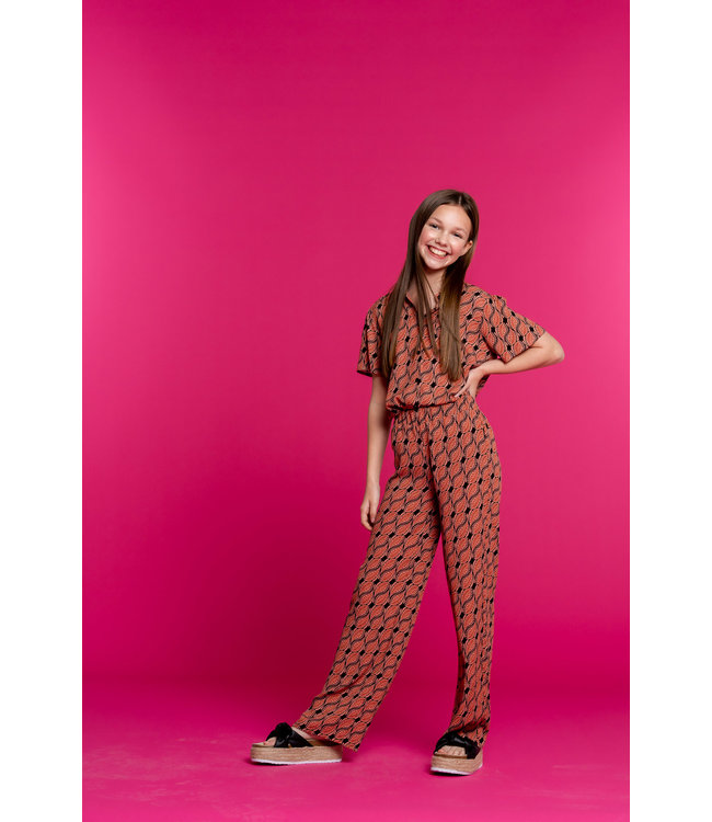 Geisha Meisjes blouse AOP - licht terra/zwart