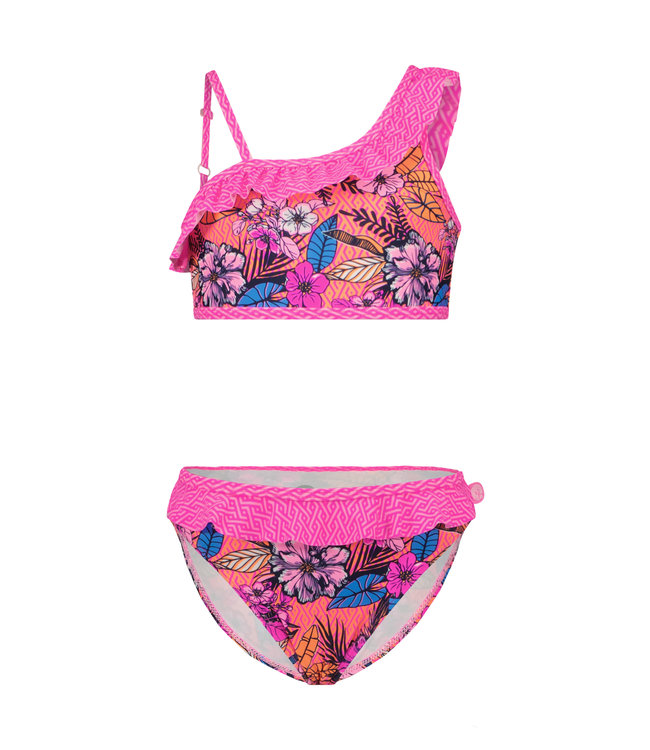 Just Beach Meisjes bikini AOP ruffel - Wild bloemen