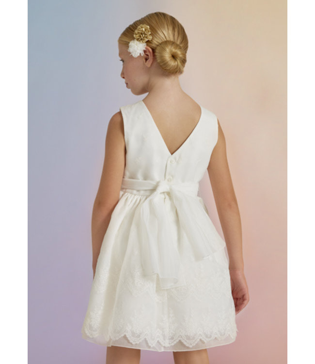 Abel & Lula Meisjes jurk organza borduursel - Wit