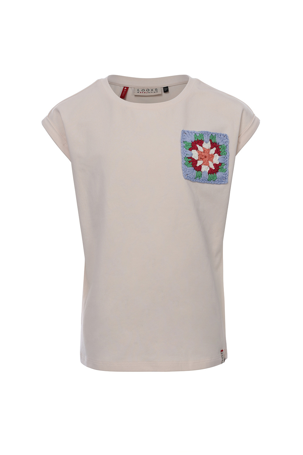 LOOXS T-shirt With Crochet Patch Tops & T-shirts Meisjes - Shirt - Ecru - Maat 98