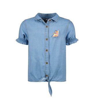 Like Flo Meisjes blouse met knoop - Lt denim