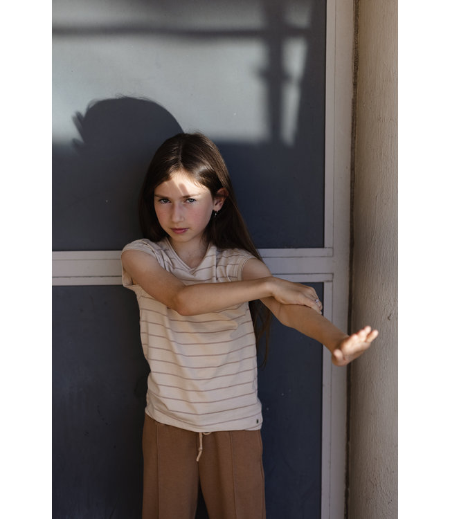 LEVV Meisjes t-shirt - Delphi - AOP Creme streep