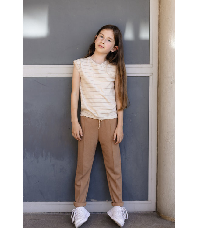 LEVV Meisjes t-shirt - Delphi - AOP Creme streep