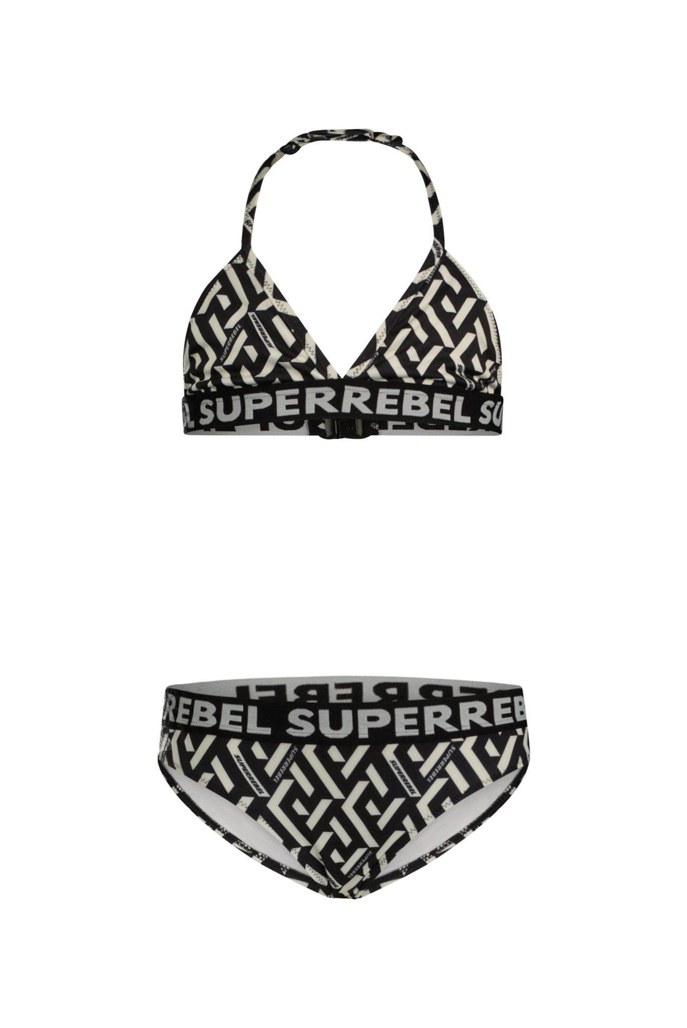 SUPERREBEL Meisjes bikini triangel - Isla - Zwart grafisch AOP SUPERREBEL Meisjes bikini triangel - Isla - Zwart grafisch AOP