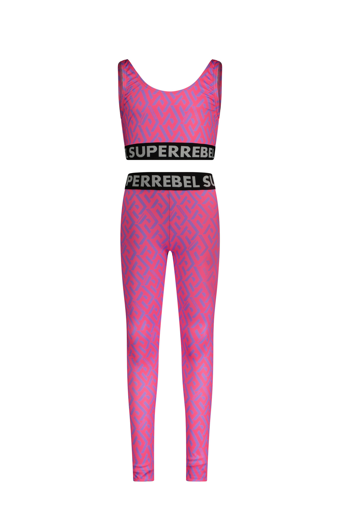 SUPERREBEL Jongens sport legging + top - Athens - Fluo roze grafisch AOP
