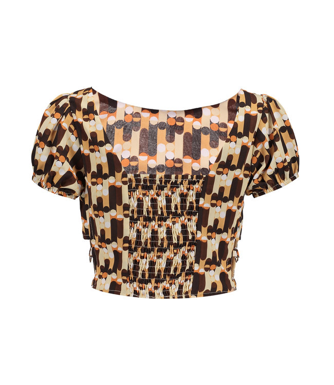 Frankie & Liberty Meisjes top - Hnte - Print chocolade bruin/zacht zand