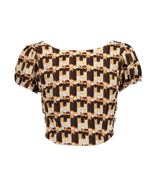 Frankie & Liberty Meisjes top - Hnte - Print chocolade bruin/zacht zand