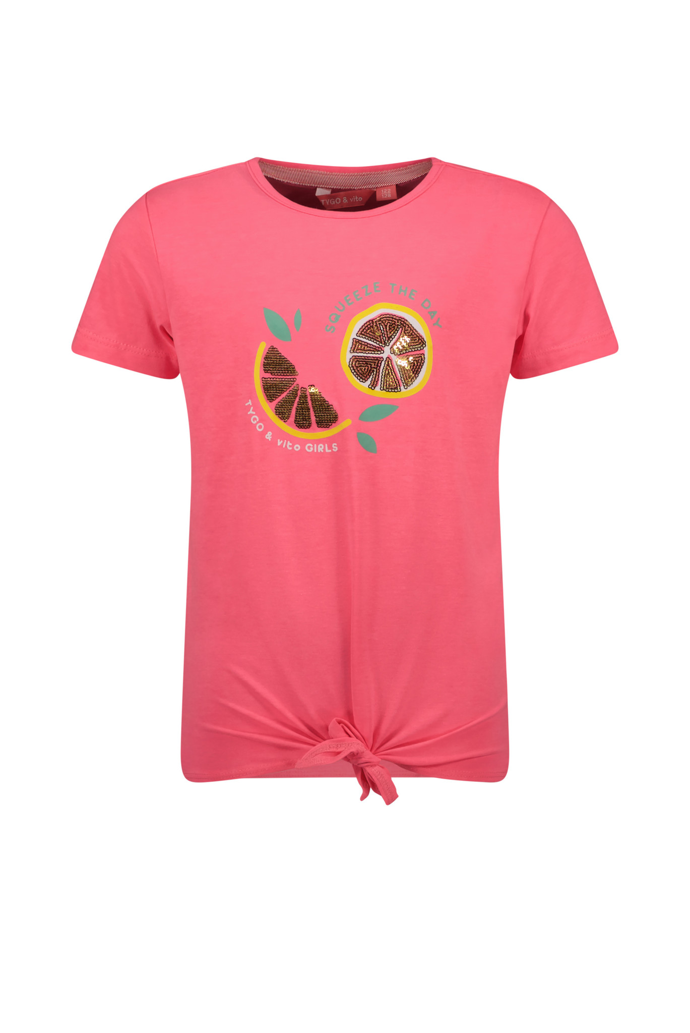 Tygo & Vito Meisjes t-shirt met knoop - Deep roze