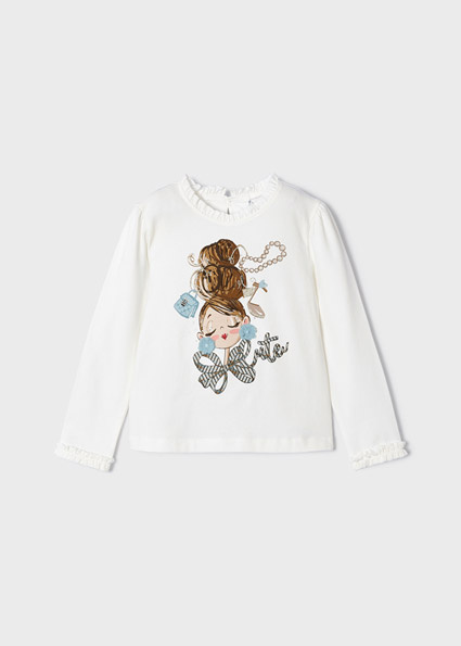 Mayoral Meisjes shirt print - Natur-blauw Mayoral Meisjes shirt print - Natur-blauw