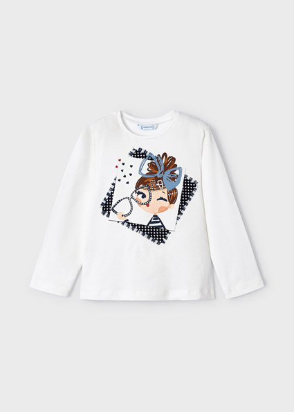 Mayoral Meisjes shirt print - Natur-navy blauw Mayoral Meisjes shirt print - Natur-navy blauw