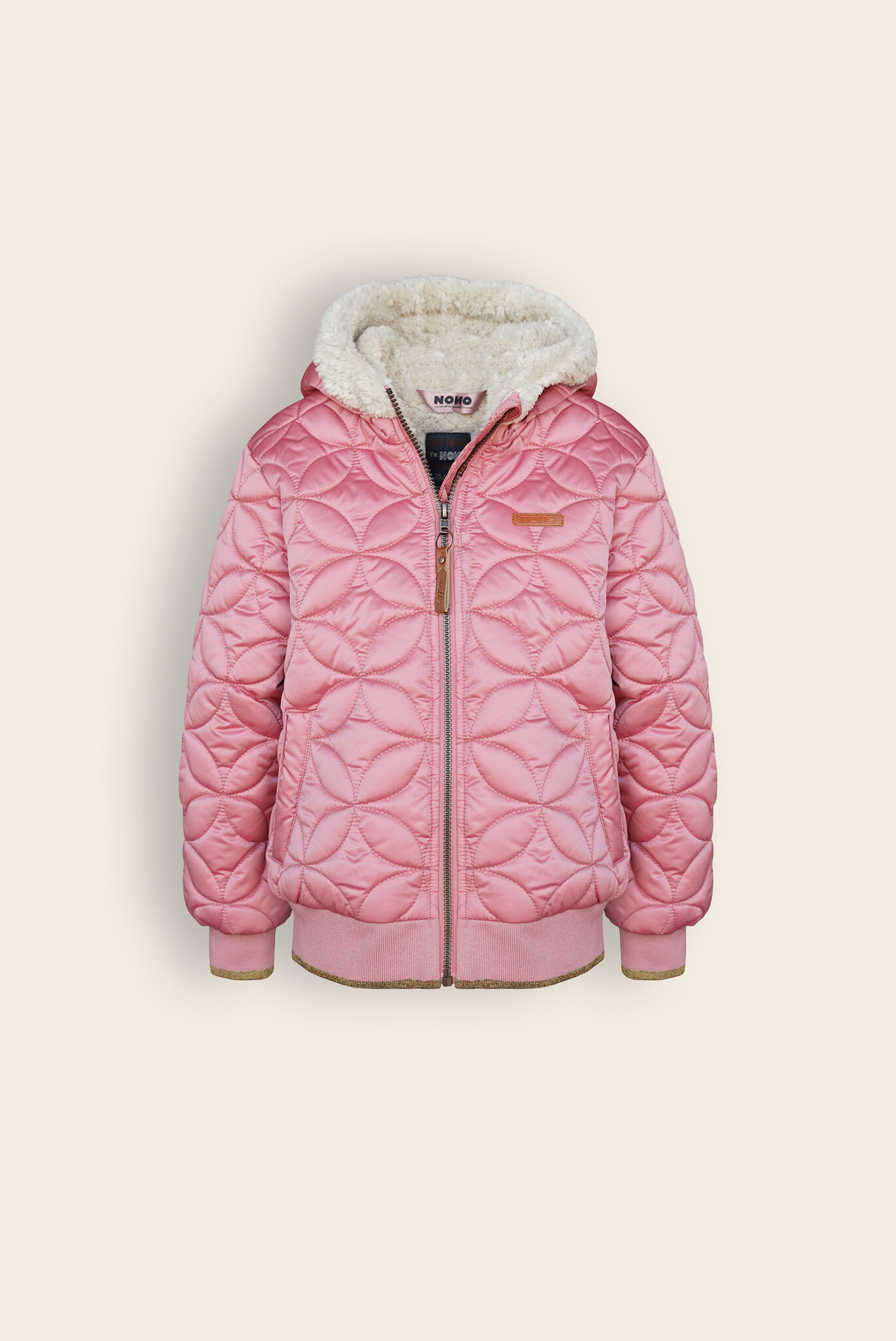 NoNo Meisjes winterjas bomber met capuchon AOP - Bestie - Lychee