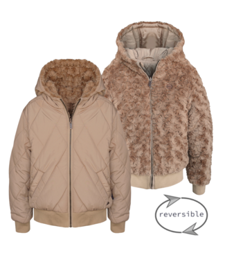 NoBell Meisjes reversibel winterjas fur met capuchon - Bye - Beige zand