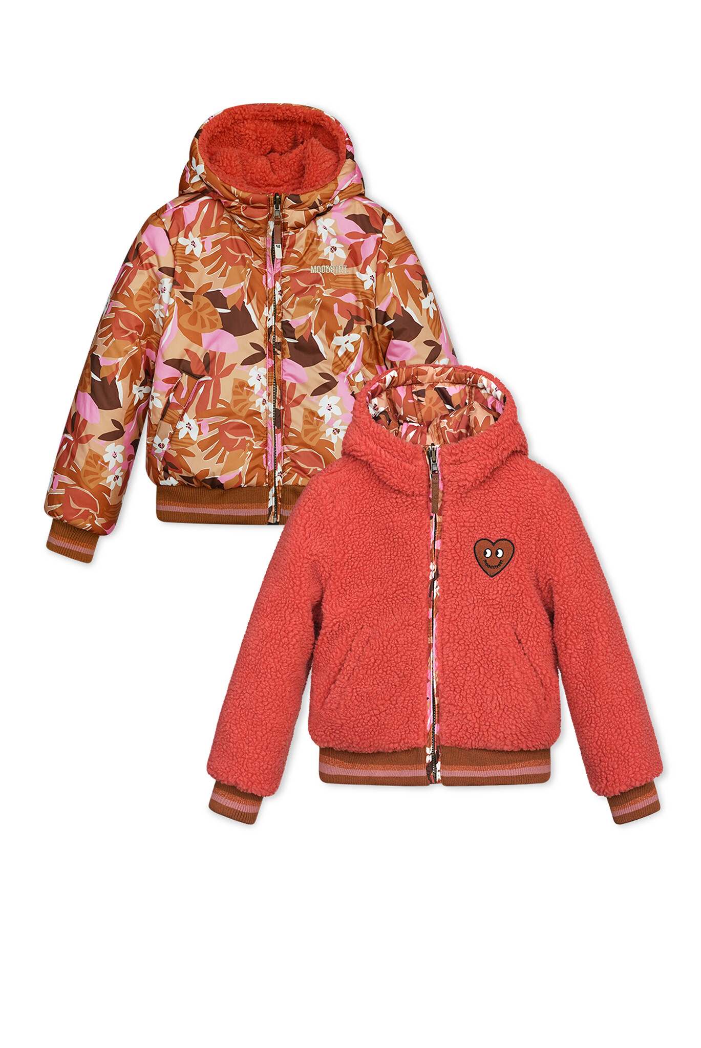Moodstreet Meisjes winterjas reversibel - Rood hout Moodstreet Meisjes winterjas reversibel - Rood hout