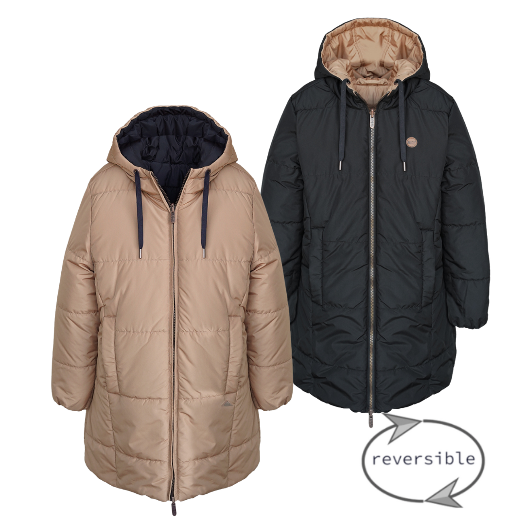 NoBell Meisjes winterjas lang reversibel met capuchon - Baggy - Beige zand NoBell Meisjes winterjas lang reversibel met capuchon - Baggy - Beige zand
