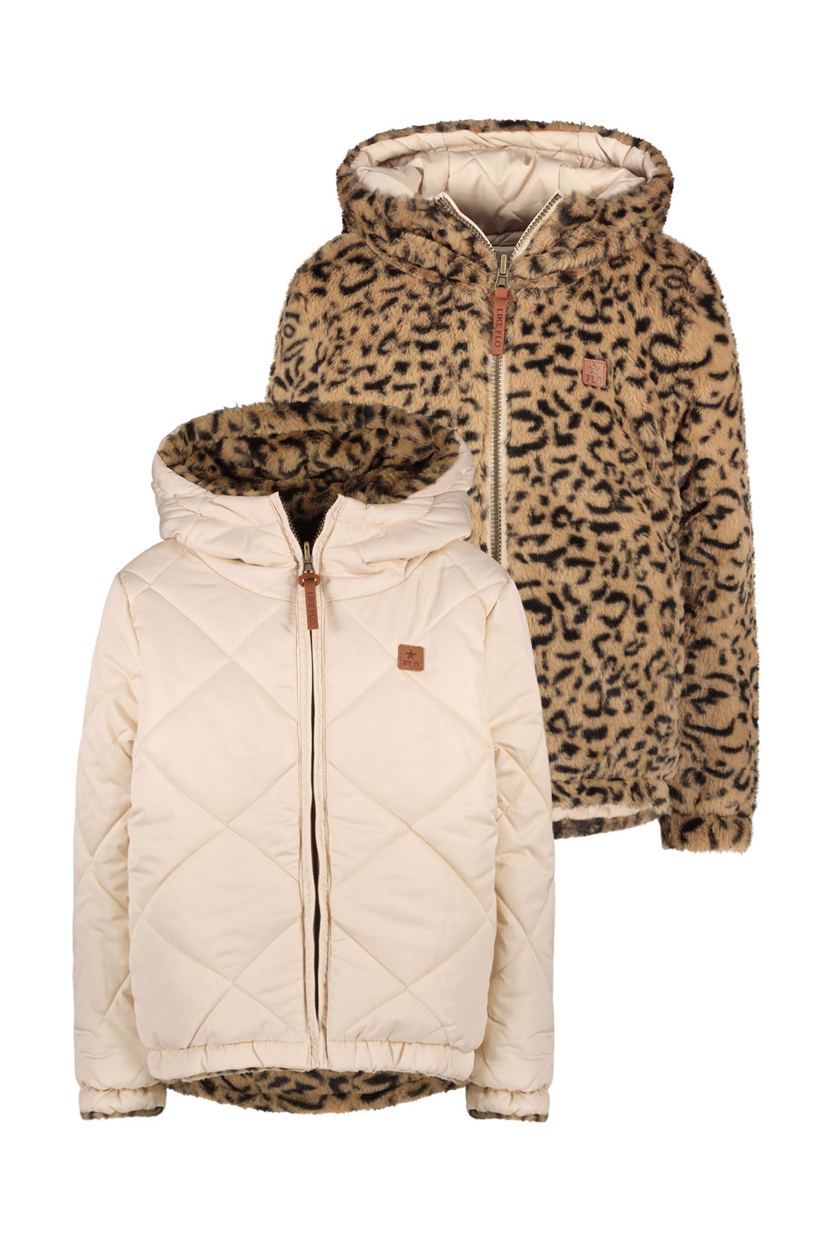 Like Flo Meisjes winterjas reversibel met capuchon - Kit Like Flo Meisjes winterjas reversibel met capuchon - Kit