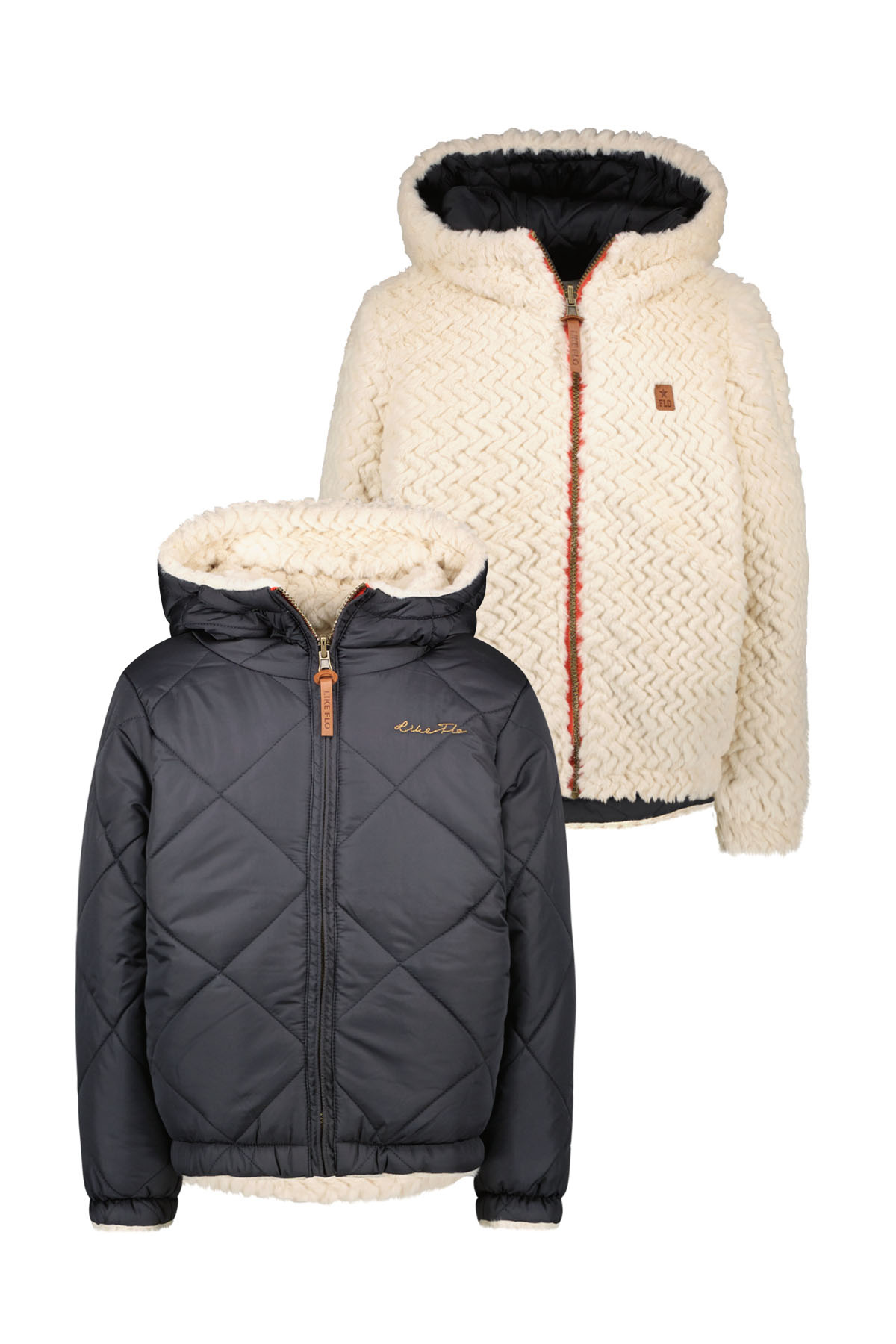 Like Flo Meisjes winterjas reversibel met capuchon - Navy blauw Like Flo Meisjes winterjas reversibel met capuchon - Navy blauw
