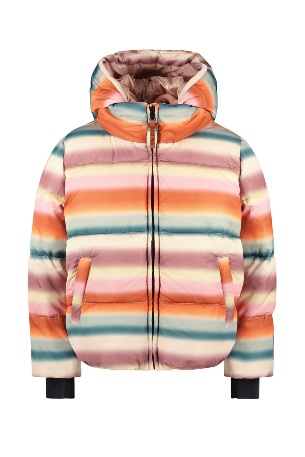 Like Flo Meisjes winterjas kort met capuchon - Streep Like Flo Meisjes winterjas kort met capuchon - Streep