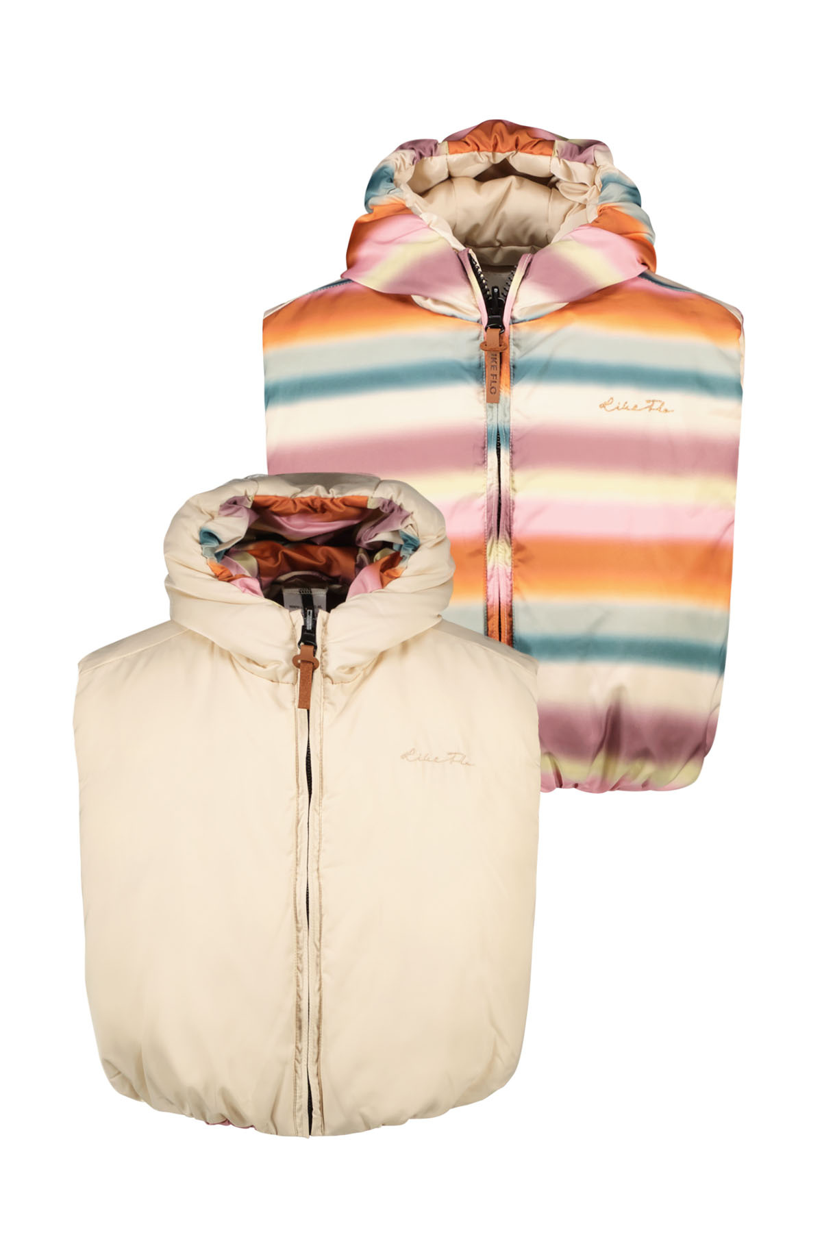 Like Flo Meisjes bodywarmer reversibel met capuchon - Kit Like Flo Meisjes bodywarmer reversibel met capuchon - Kit