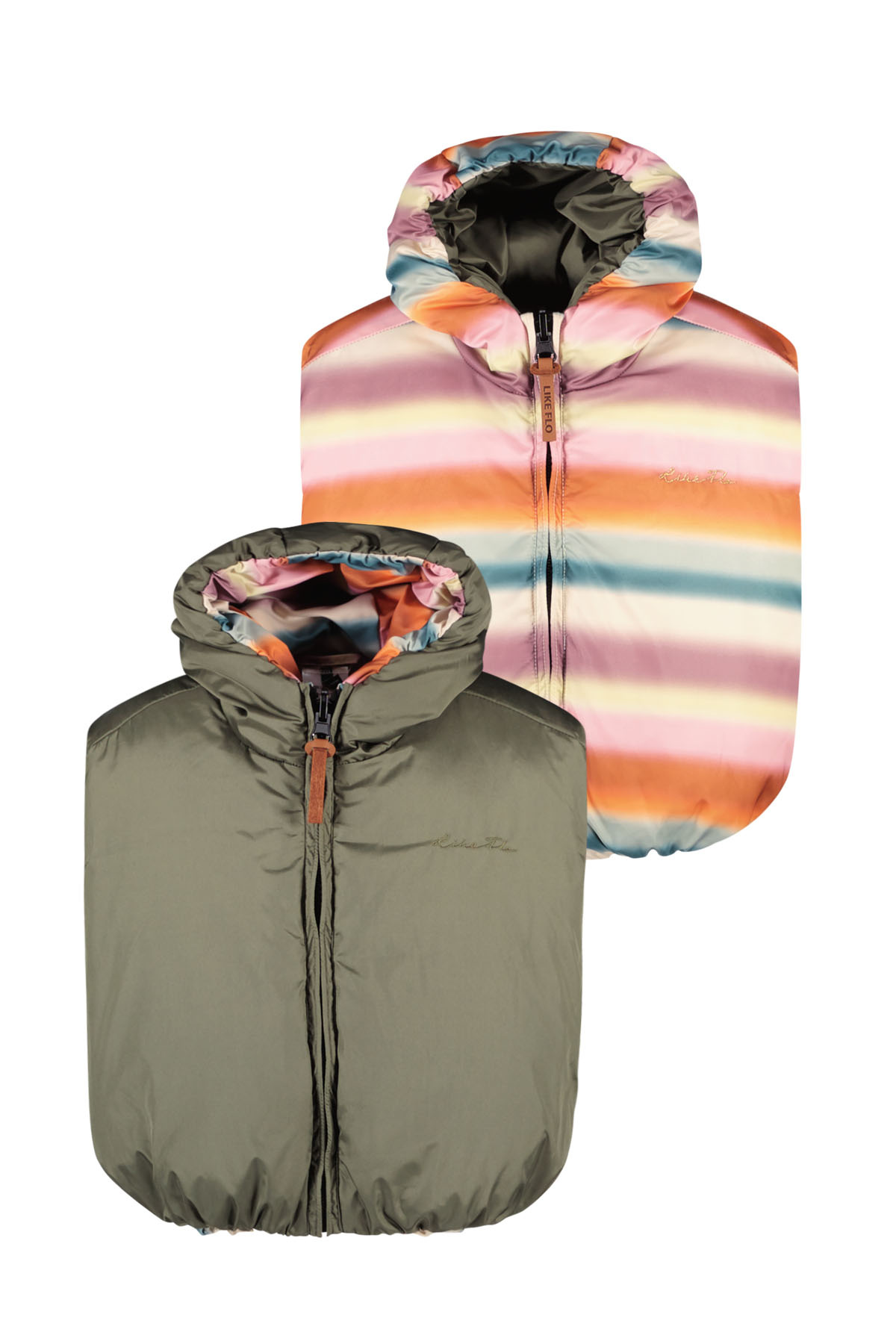 Like Flo Meisjes bodywarmer reversibel met capuchon - Army Like Flo Meisjes bodywarmer reversibel met capuchon - Army