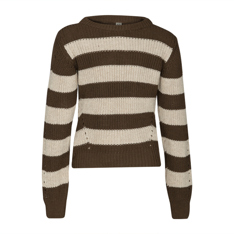 KIEstone Meisjes sweater - Milou - Bruin zand gestreept