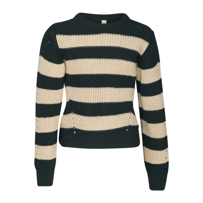 KIEstone Meisjes sweater - Milou - Groen zand gestreept KIEstone Meisjes sweater - Milou - Groen zand gestreept