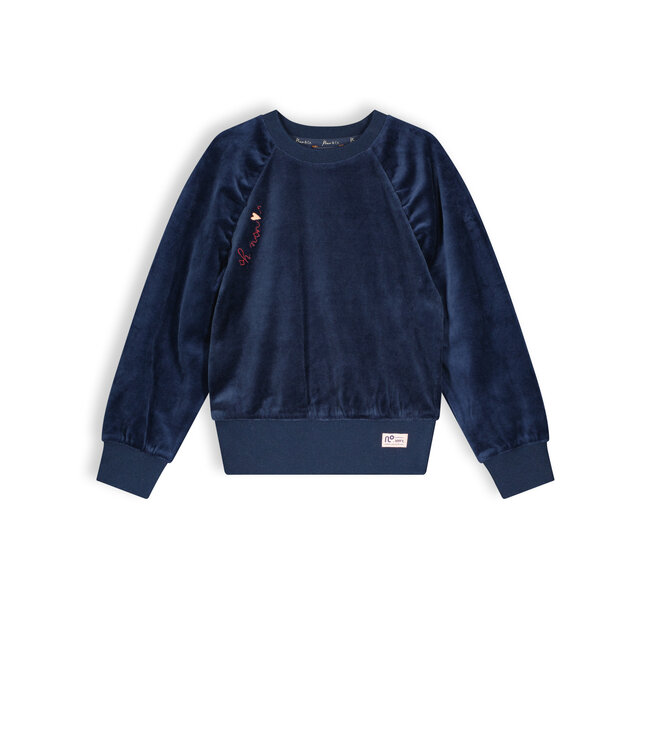 NoNo Meisjes sweater velours raglan - Kayla - Ensign blauw