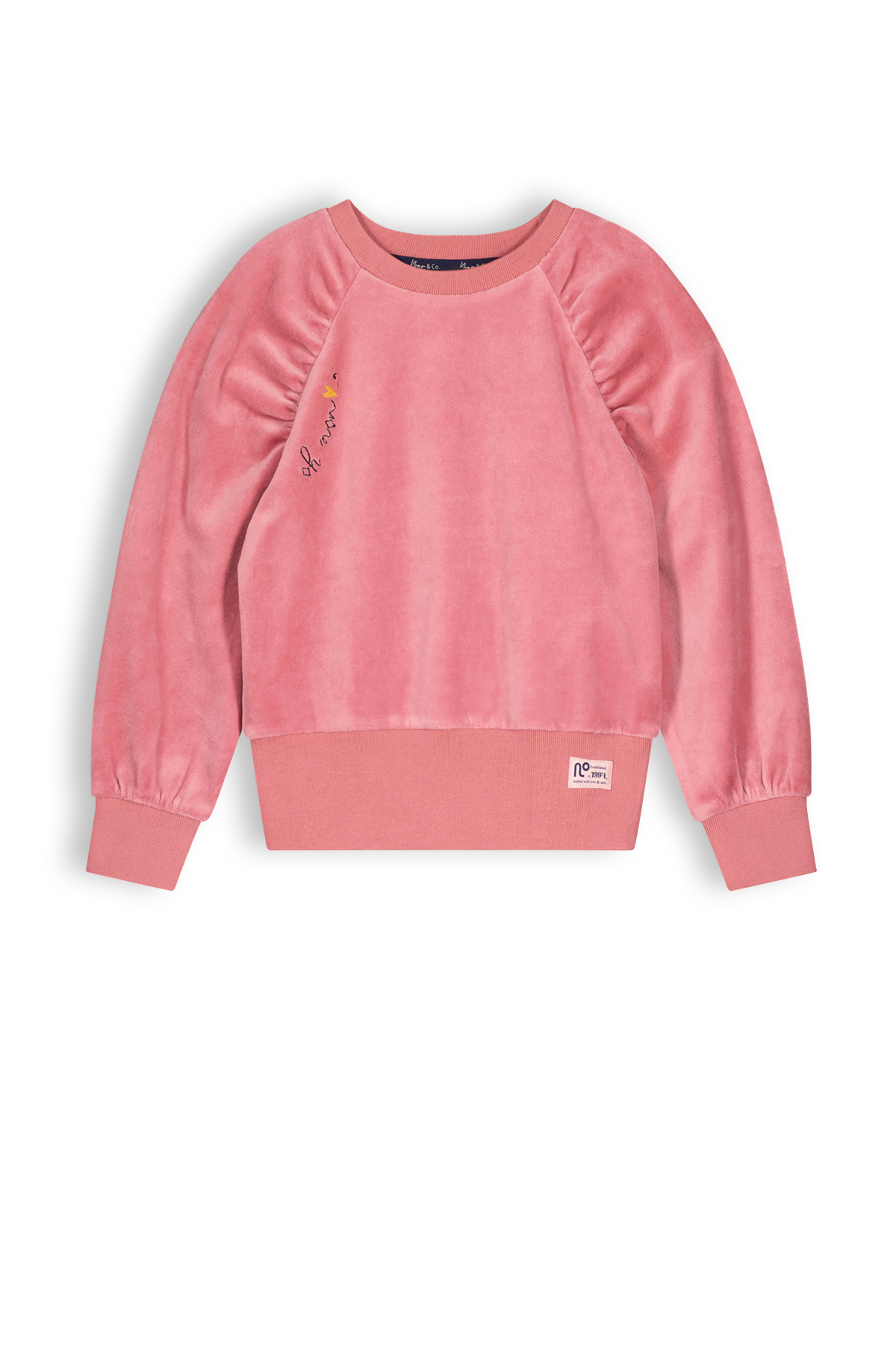 NoNo Meisjes sweater velours raglan - Kayla - Sunset roze