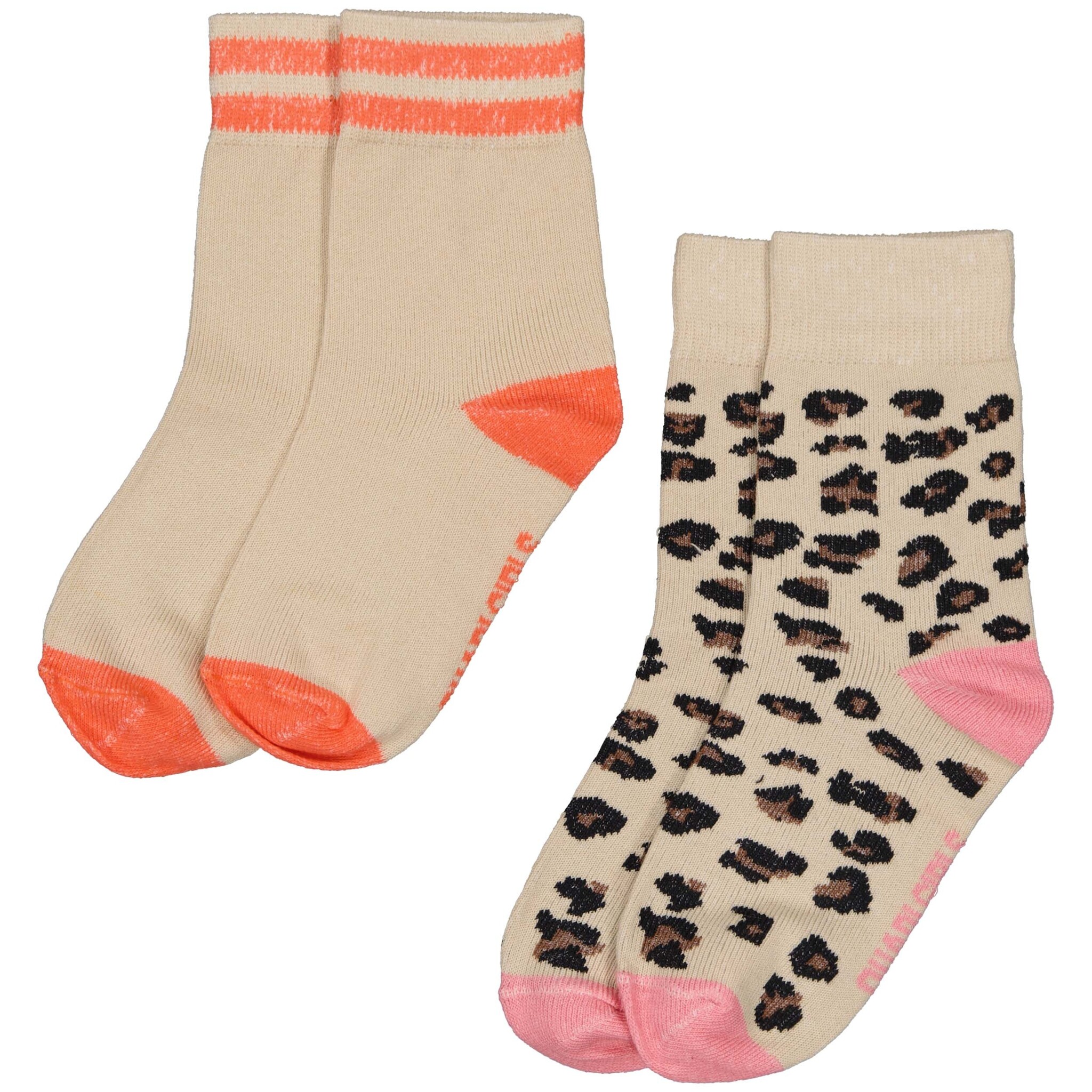 Quapi Meisjes sokken 2-pack - Anne - AOP animal licht zand