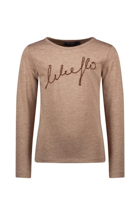 Like Flo Meisjes shirt lurex jersey - Taupe