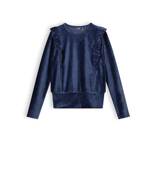 NoBell Meisjes shirt velours jersey rib - Kex - Navy blauw