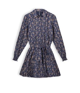 NoBell Meisjes jurk print met kraag - Maja - Navy blauw