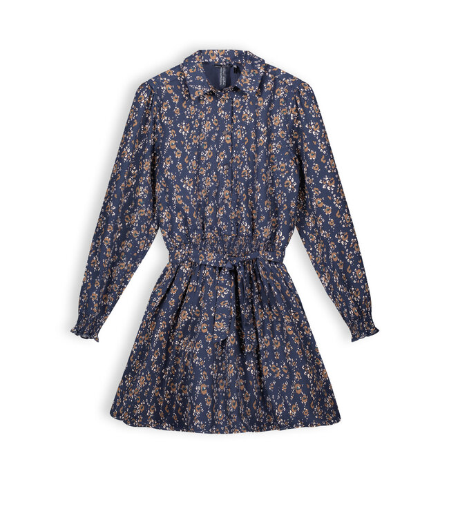 NoBell Meisjes jurk print met kraag - Maja - Navy blauw