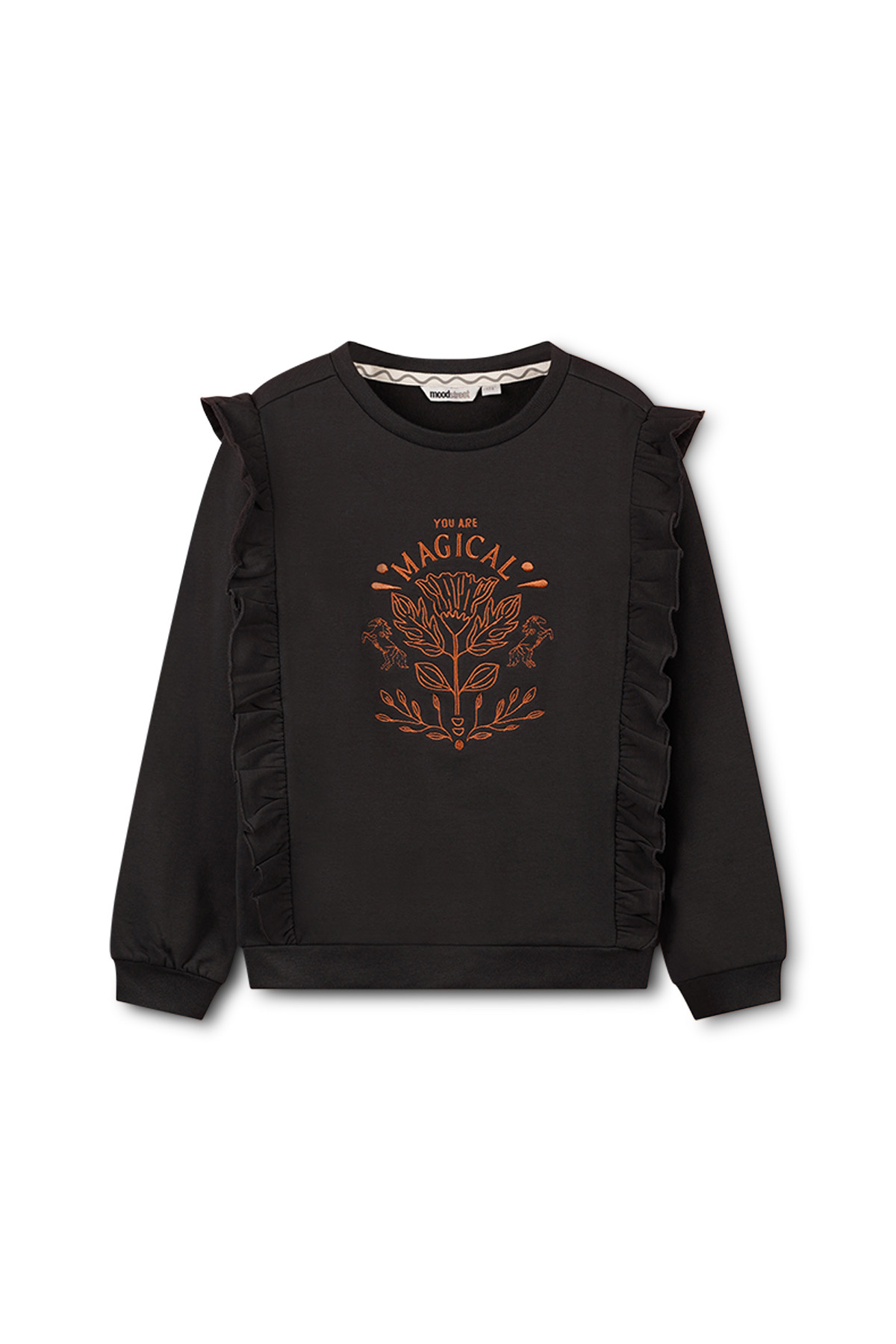 Moodstreet Meisjes sweater ruffel - Zwart Moodstreet Meisjes sweater ruffel - Zwart